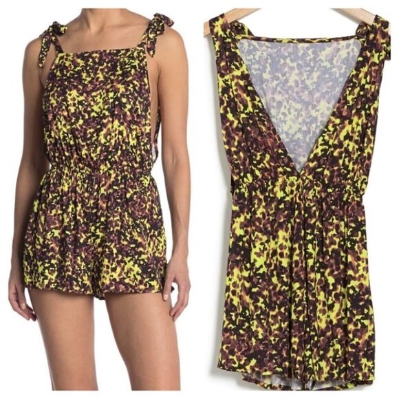 Neon Yellow Animal Print Swim Cover up Romper The Bikini Lab Nordstrom - Picture 1 of 9